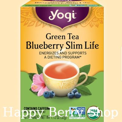 ชา YOGI ORGANIC HERBAL TEA 🍃⭐Green Tea Blueberry Slim Life⭐🍵 ชาโยคี ชาสมุนไพรออแกนิค ชาเพื่อสุขภาพ จากอเมริกา🇺🇸 1 กล่องมี 16 ซอง
