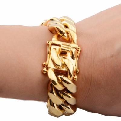 8/10/12/14/16/18mm Gold Color/Rose Gond Stainless Steel Curb Cuban Link Chain Bracelet Bangle Jewelry 7-11inch for Men Women