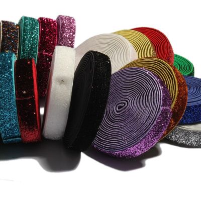 5yards 5/8 1.5CM Wide Glitter Elatic Fold Over Elastic For Headbands Apparel Wedding Party Ribbon Stretch FOE Sewing Cloth