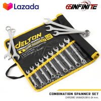 DELTON ประแจ แหวนข้างปากตาย ขนาด 6-24 มิล 14 ตัว/ชุด ชุดประแจ ประแจแหวนข้างปากตาย ประแจแหวนข้าง ชุดประแจรวม Combination Spanner Set พกพาสะดวก แข็งแรงคงทน เนื้อเหล็กเหนียวกว่าเหล็กทั่วไป รองรับเเรงขันได้มาก รุ่น DT-14DF