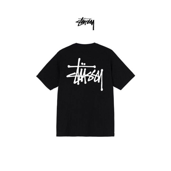 STUSSY Stussy LOGO จดหมายด้านหน้าและด้านหลังการพิมพ์เทรนด์เสื้อยืดแขน ...