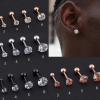 【LZ】✺┅✸  1 pc médico de aço inoxidável brinco de cristal zircão orelha studs brincos para mulher/homem 4 dente tragus cartilagem orelha piercing presente