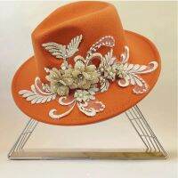 Flower fedora rhinestones embellish high-end elegant ladies hats Wedding church jazz hats Womens fashionable hats 2023