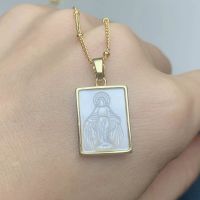 Square Religion Virgin Mary Necklace For Women 2021 Plated Gold Choker Natural Mother Of Pearl Sea Shell Pendant Charms Jewelry