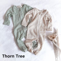 Thorn Tree ทารกแรกเกิดเด็กทารกเด็กผู้หญิง Daddy Stripe พิมพ์ Romper ชุดนอนบอดี้สูทชุด Set