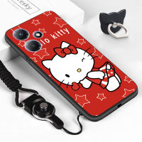 เคสใส่โทรศัพท์สำหรับ Infinix Hot 30 30i Hot 30 Play สายคล้องแหวนใส่นิ้วการ์ตูนน่ารักสายคล้องเฮลโหลคิตตี้น่ารักเคสแมวซิลิโคนนิ่มเคสครอบโทรศัพท์ TPU