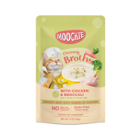 Moochie Creamy Broths มูชี่ ครีมมี่ อาหารเปียกสำหรับแมว รสไก่และบรอกโคลี 40 g. x 16 ซอง