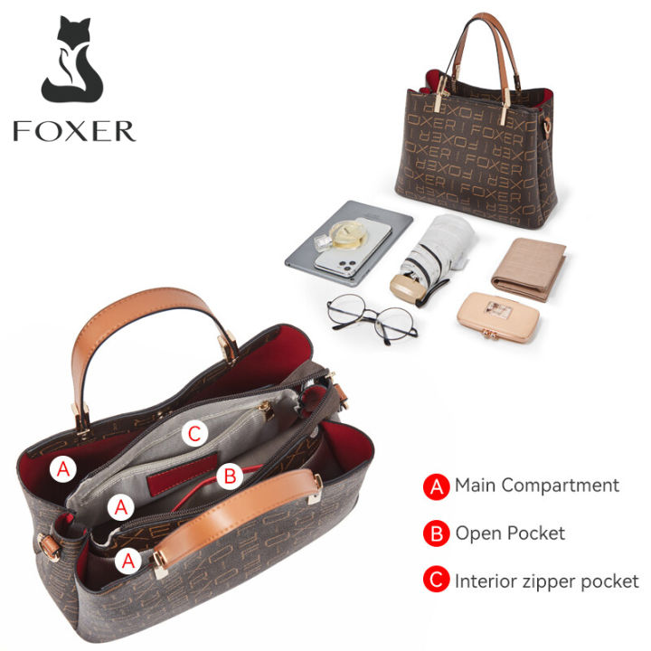 foxerพีวีซีกระเป๋าหนังปลอมสำหรับผู้หญิงหนังเทียมเสื้อสตรี-จับกระเป๋า