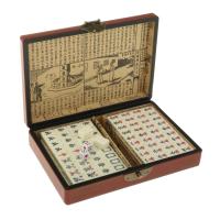 Vintage 144 Tiles Mah-Jong Chinese Numbered Mahjong Set Portable Chinese Family Party Gambling Game Board with Leather Case