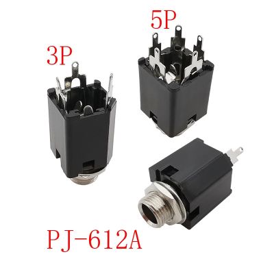 5Pcs PJ-612A 6.35mm Audio Female Jack 3/5 Pin Connector Nut Panel Mount 1/4 Inch Microphone Amplifier Socket Black For TRS Plugs