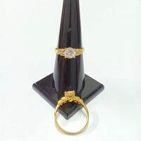 แหวนแฟชั่นผู้หญิงเพชร cz ขนาด 6 mm ชูบ่าขั้นบันได ชุบทองคำหนา 5 ไมครอน