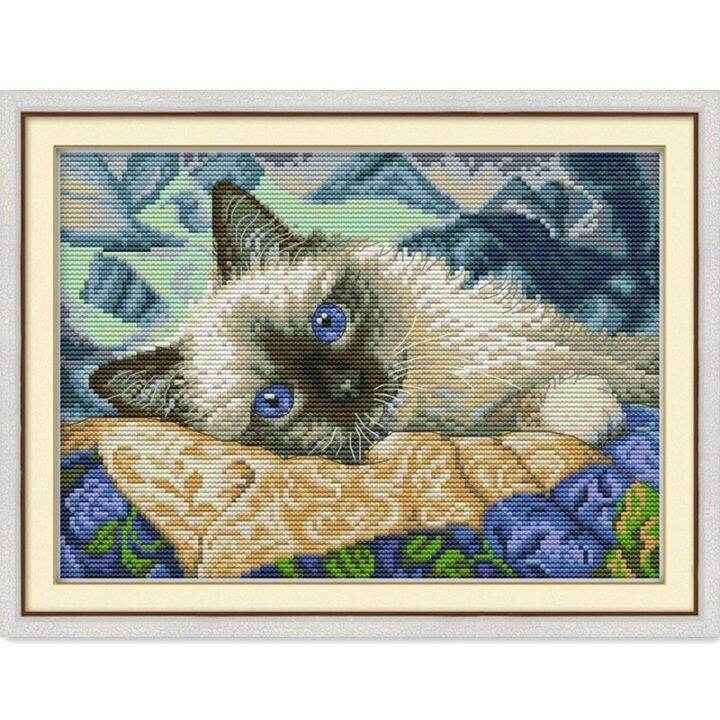 the-blue-eyes-cat-cross-stitch-kit-aida-14ct-11ct-count-printed-canvas-stitches-embroidery-diy-handmade-needlework-needlework