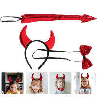 Creamnin 1 ชุดปีศาจชุดสวมบทบาท Devil Ox Horn Bowtie Tail Bowtie Tail สำหรับวันฮาโลวีน