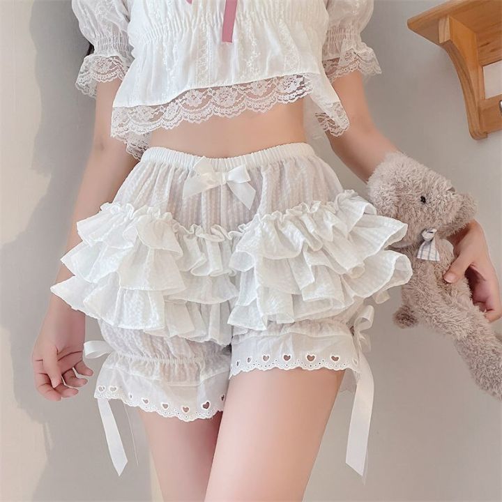 black-white-pleated-panties-woman-pumpkin-cute-panties-bow-knot-lolita-safety-shorts-vintage-pants-victorian-bloomers