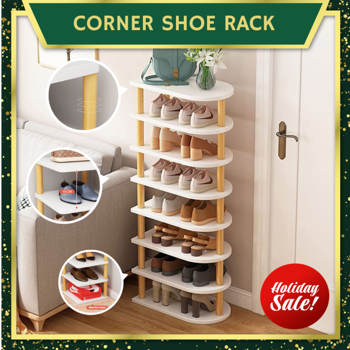 SETTLE WELL Corner Shoe Rack 8 Layers Small Tall Ventilated Vertical ...