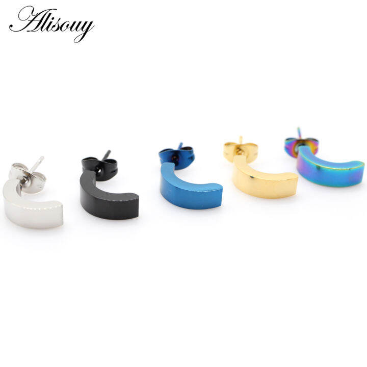 alisouy-2pcs-แฟชั่น-punk-gothic-เหล็กสเตนเลสสีดำ-blue-gold-สี-moon-ear-stud-ear-ต่างหูผู้หญิงผู้ชาย-unisex-เครื่องประดับแบบเจาะ