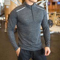 Quick Dry breathable Running Shirt Men Bodybuilding Sport T shirt Long Sleeve Gym Fitness zipper stand collar Autumn winter