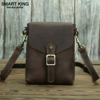 สมาร์ท King ชาย Crossbody ของแท้หนังวัวขนาดเล็กกระเป๋าพาดไหล่ย้อนยุค Casual กระเป๋าโทรศัพท์