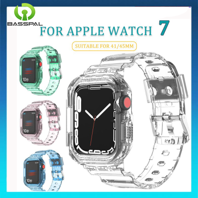 แถบใสกีฬาพื้นฐาน + เคสสำหรับ Apple Watch 8 7 41มม. 45มม. 6 SE 5 4 40มม. 44มม. สายซิลิโคนใสสำหรับ I สายนาฬิกา3 2 1 42มม. 38มม. อุปกรณ์สายรัดนาฬิกา