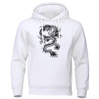 Chinese Style Black Dragon Printed Hoody Mens Casual Streetpullover Casual Oversized Sweatshirt Pocket Warm Clothes MenS Size XS-4XL