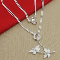 925 Sterling Silver Two Dragonfly Pendant Necklace For Women Snake Chain Necklace Wedding Engagement Jewelry Fashion Chain Necklaces