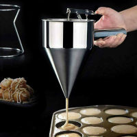 Stainless Steel Flour Paste Dispenser Donut Cupcake Batter Dispenser Funnel Pancake Maker Helper Rack Spring-loaded Handle