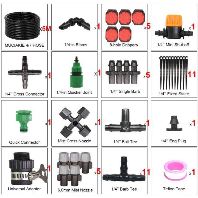 Muciakie 50m Automatic Timer Control Drip Misting Irrigation Kits Tap