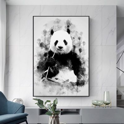 โปสเตอร์ผ้าใบวาดภาพศิลปะหมีแพนด้ากำลังกินไผ่น่ารักงานภาพวาดบนผนังสำหรับห้องนั่งเล่นการตกแต่งบ้าน (ไร้กรอบ) เฮหยวนอนาคต