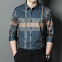 【Apr】 2022 spring new middle-aged and young mens long-sleeved shirt fashion Korean striped loose ice silk shirt dad outfit