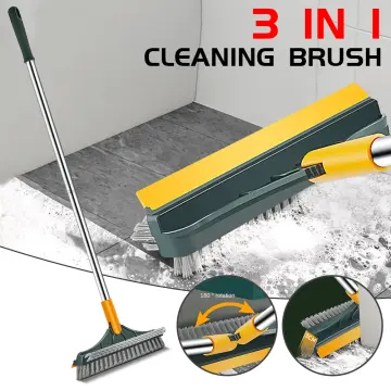 JOYBOS Floor Scrub Brush 2 In 1 Garage Bathroom Wiper Stiff Bristle Window  Squeegee Magic Broom