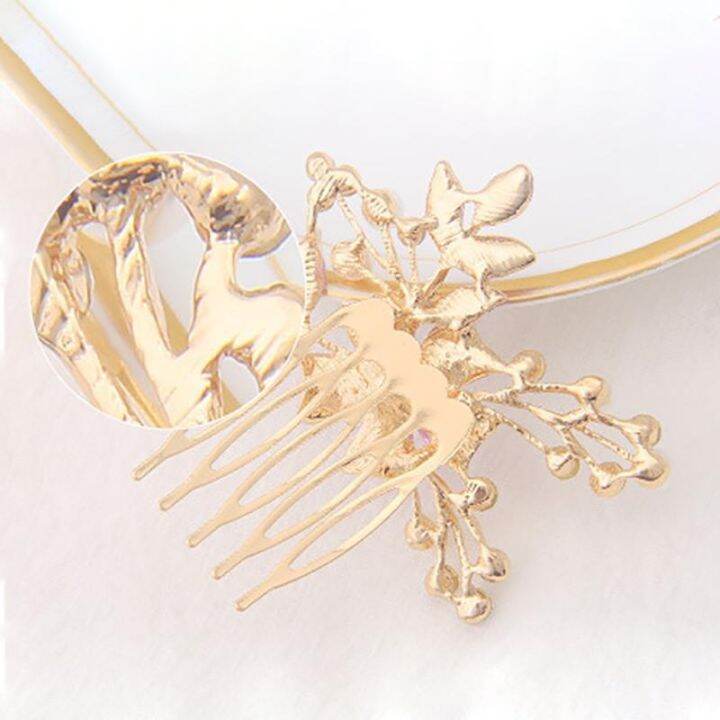 new-fashion-five-tooth-hair-comb-korean-style-womens-adult-hair-accessories-four-colors-painted-floral-metal-insert-comb