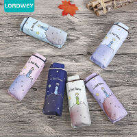 LORDWEY Windproof Anti UV พับร่ม Little Prince ร่ม Mini Pocket ร่มสีดำเคลือบสาวร่มขนาดเล็ก Protable