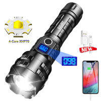 High Power XHP70 LED Flashlight 3800LM Glare Waterproof Torch 3 Mode Zoom Camping Lantern 18650 USB Flash Light with Tail Hammer