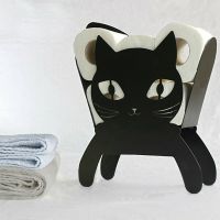 Black Cat Toilet Roll Holder Bathroom Free Standing Metal Kitten Storage