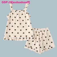 Asdsadsaaff Conjunto De Pijama Com Estampa Feminina Spaghetti Strap Sleepwear ชุดอยู่บ้าน Algodão Sexy Verão 2 Peas