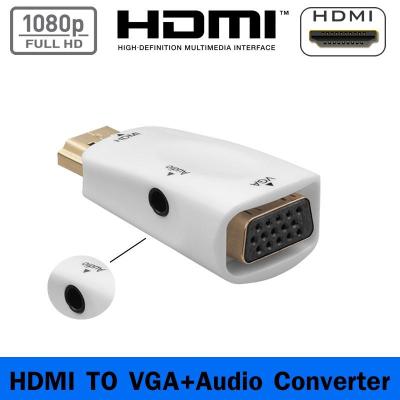 HDMI TO VGA+AUDIO Converter 1080P, HDMI to VGA Adapter with Audio for PC Computer Notebook Desktop Tablet to HDTV Projector Display