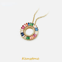 Kemstone สร้างสรรค์ที่มีสีสันคริสตัลรอบจี้สร้อยคอชุบทองเงินสำหรับผู้หญิงของขวัญเครื่องประดับหญิง