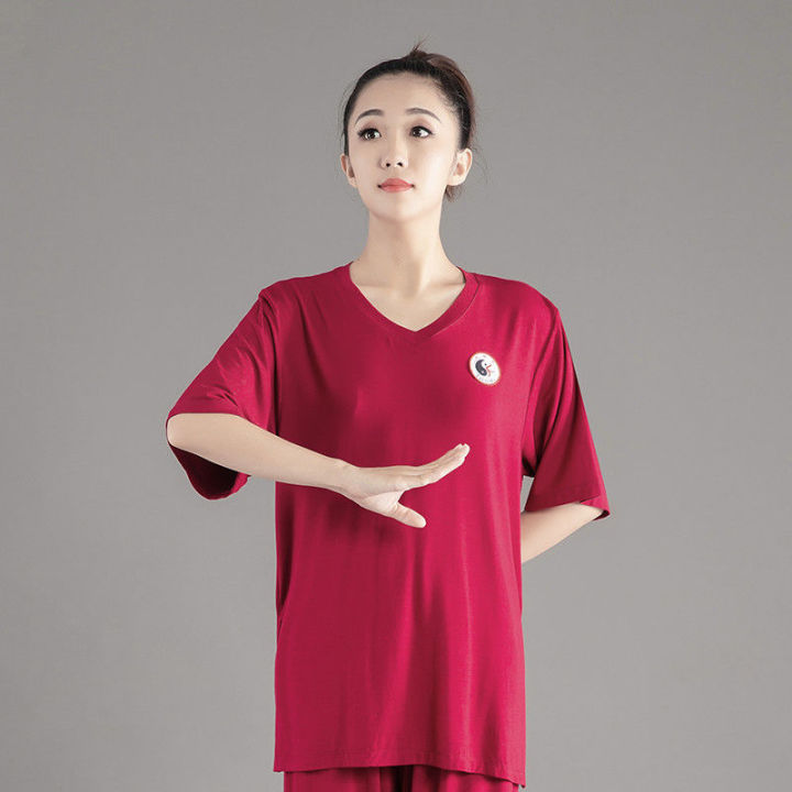 ชุดไทชิเสื้อแขนยาวกังฟูสำหรับผู้ชายผู้หญิงชุดคอตตอนคุณภาพสูงแขนสั้นใหม่สำหรับการแสดงสไตล์จีน