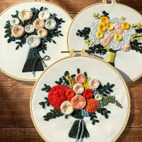 Flora Bloom Embroidery Kit DIY Needlework Houseplant Needlecraft for Beginner Cross Stitch Artcraft(With Hoop)