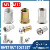 ❉✥☋ Metric Threaded Insert Rivet Nut And Stainless Steel Screw Bolt Set Carbon Steel Rivetnut Aluminum Alloy Nuts Screw Kit M3-M12