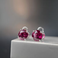 Rhodolite Earrings ต่างหูพลอยโรโดไลท์ พลอยโกเมนแท้สีชมพูอมแดง ตัวเรือนทองขาว18k