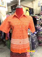 เสื้อเชิ้ตลายขอ หญิง แขนสั้น ผ้าคอตตอน สีไม่ตก พิมพ์ลาย Thanarath Woman Shirt Cotton , S printed Short Sleeve