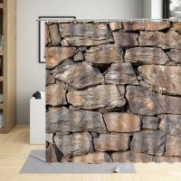 Nostalgia Stone Brick Wall Shower Curtain Background Art Bathroom With Hook Waterproof Washable Fabric Suit Decorative Cloth