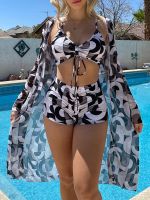 3 Pieces Print Bikini 2023 Women High Waist Swimsuit Cover Up Swimwear Female Lady Bathing Suit Swimming Summer Beachwear xnj