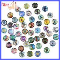 DILER 50Pcs 50รูปแบบ Cabochons แก้วพิมพ์ลาย กระจกสำหรับผู้หญิง 12mm ครับ หมุนแก้ว cabochons กระเบื้องโมเสค สีสันสดใส กระเบื้องคาไลโดสโคป cabochons ทำเครื่องประดับ DIY