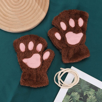 KUVN ถุงมือแฟชั่นสำหรับผู้หญิงถุงมือแมวครึ่งนิ้วครึ่งนิ้วสำหรับฤดูหนาวกรงเล็บแมว