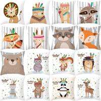 45x45cm Tribal Woodland Animal Cushion Cover Bear Fox Print Polyester Pillowcase