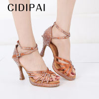 CIDIPAI แพลตฟอร์มรองเท้าเต้นรำสีน้ำตาลซาตินรองเท้าเต้นรำบอลรูมผู้หญิงแพลตฟอร์มรองเท้าเต้นรำละติน Soft Sole ผู้หญิงงานแต่งงานรองเท้าแตะ