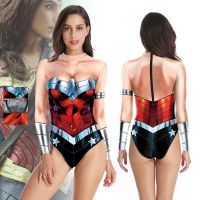 ❀﹍﹉ Marvel cosplay Halloween Wonder Woman Superhero Digital Print Sexy One-Piece Skinny Swimsuit Pants