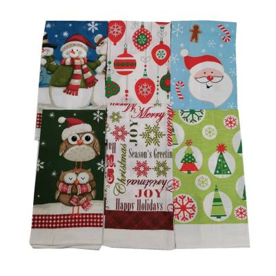 1Pc 38x65cm Thin Christmas Santa Claus Printed Polyester Kitchen Dishcloth Cleaning Cloth Tea Towel Xmas Party Gift